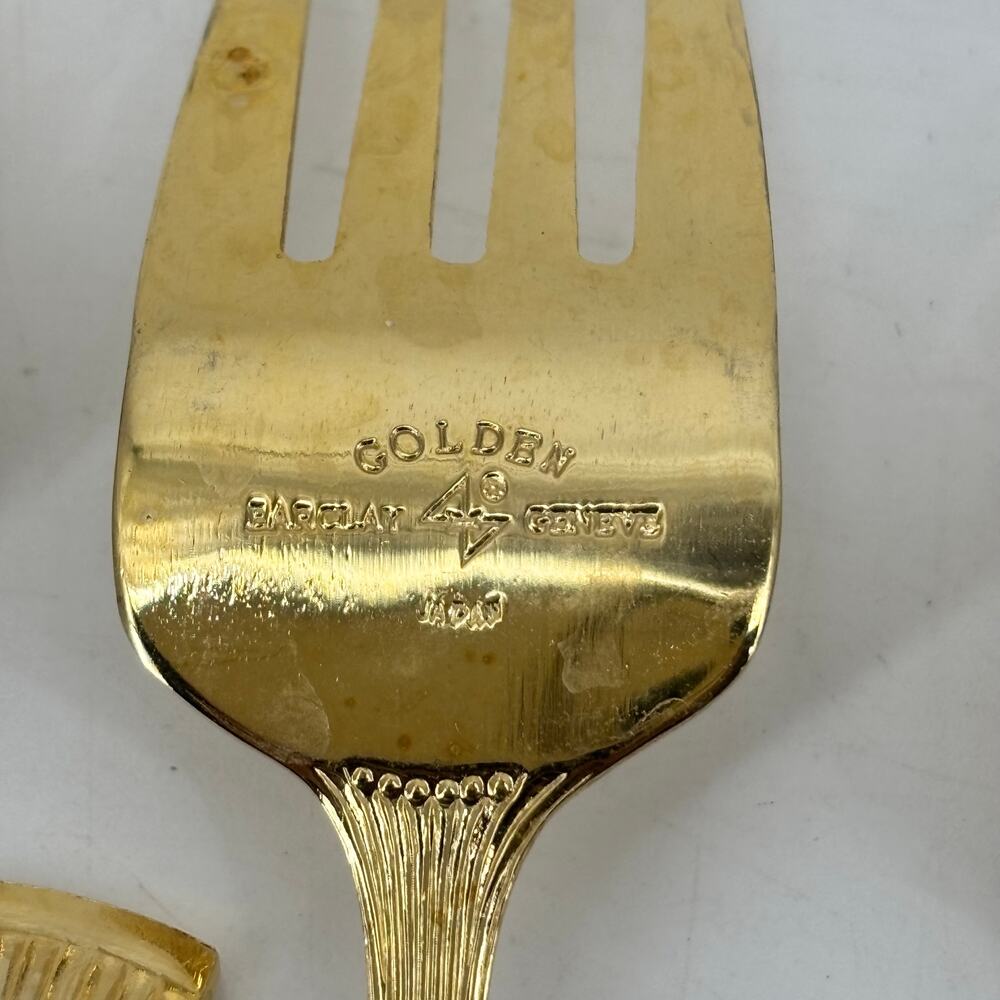Golden Barclay Gold Tone Flatware 25 Pcs Hollywood Regency Fork Spoon - Picture 3 of 10